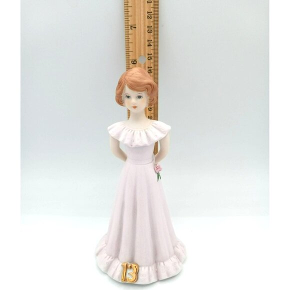 Enesco Birthday Girl Figurine Number 13 Pink Dress Red Hair Vintage 6 Inch 1982 - Picture 2 of 13